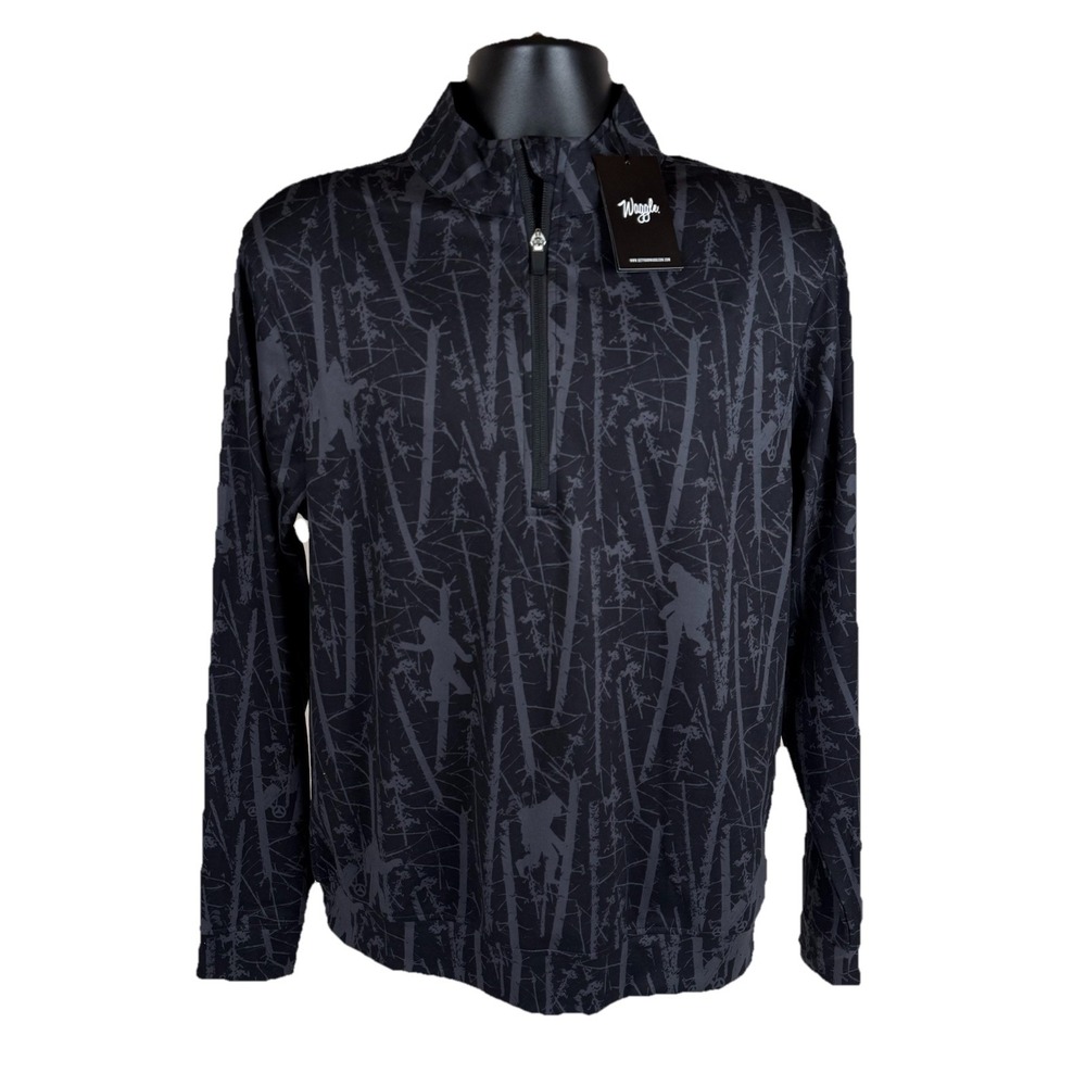 Waggle Golfin' With Squatch 1/4‎ Quarter Zip Pullover Black Men's Medium New $89